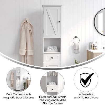 White Engineered Wood Bathroom Linen Tower with Adjustable Shelves