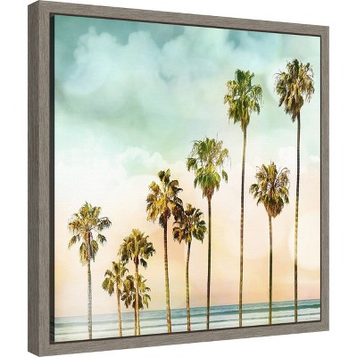 Beach Palms Landscape Canvas Print with Gray Frame, 16 x 16 in.
