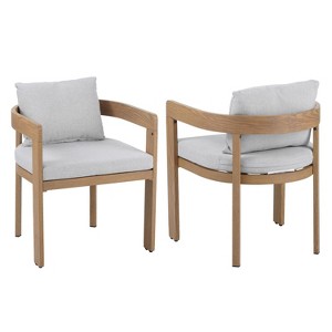 Christopher Knight Home Landon Patio Modern Aluminum Upholstered Dining Chairs with Wood Grain Finish (Set of 2) - 1 of 4