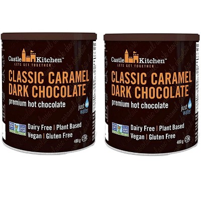 Castle Kitchen Classic Caramel Dark Chocolate - Dairy-Free, Vegan Premium Hot Chocolate Mix - Just Add Water - 14 oz (Pack of 2)
