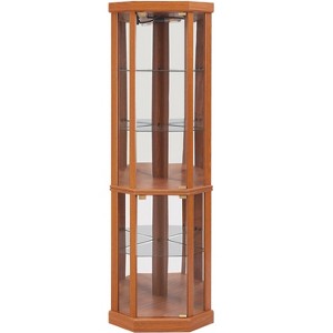 YOOCOZZ Lighted Corner Glass Curio Cabinet Display Case for Living Room Antique Collection Wine Bar Glass Storage - Dark Oak - 1 of 2