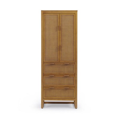 Teamson Home Hatteras Linen Cabinet with Drawers & 2 Rattan Inlay Doors with Adjustable Shelf
