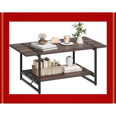 Garvee 41'' Large 2-Tier Wood Coffee Table with Storage Shelf - Sturdy Farmhouse Design,Metal Frame Modern Rustic Living Room Accent Furniture