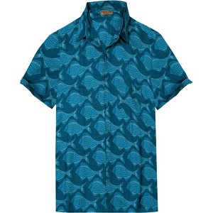 HAPPY BAY Mens Button Down Short Sleeve Holiday Casual Shirts - 1 of 4