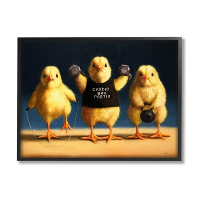 Stupell Industries Funny Exercise Workout Chicks Animals Framed Giclee