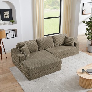 VASIP Left Seat L-Shaped Modular Sectional Sofa - Compressed Design, Unfolds into a Bed, Soft Corduroy,for Living Room, Bedroom,Apartment-Black - 1 of 4