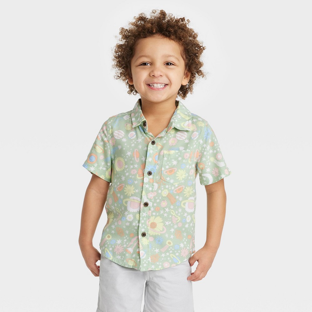 Toddler Boys' Short Sleeve Challis Button-Down Shirt - Cat & Jack Green 2T