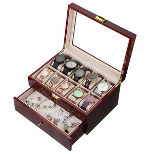 Unique Bargains Wooden Glass Cover Removable Watch Pillow Watch Storage Box - 1 of 4
