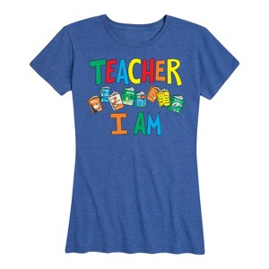 Women's - Dr. Seuss - The Cat In The Hat Book Cover Teacher I Am Short Sleeve Graphic T-Shirt - 1 of 4