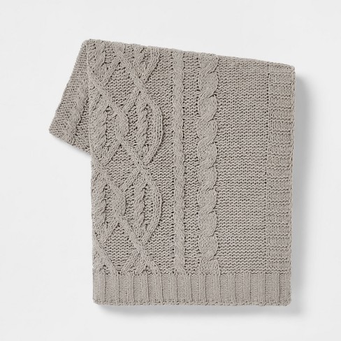 Cable Knit Chenille Throw Blanket Gray Threshold Target