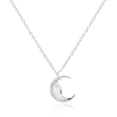 Haus of Brilliance Silver 1/10ct Diamond Crescent Man on the Moon Pendant Necklace
