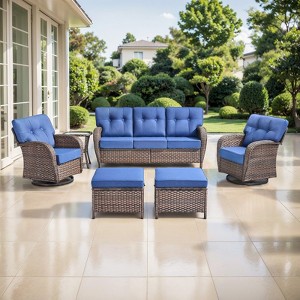Belord 6 Pieces Patio Furniture Set with 5" Thick Cushions, Wicker Patio Set with Swivel Gliding Rocker Chairs, Sofa, Ottoman and Accent Side Table - 1 of 4