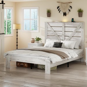 KWPZQE Platform Bed Frame with Wood Headboard and Footboard, Industrial Platform Bed with Metal Slats Support, Under Foundation Storage, Noise-Free - 1 of 4