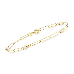 Ross-Simons Italian 3-3.5mm Cultured Pearl Paper Clip Link Bracelet in 10kt Yellow Gold - 1 of 3