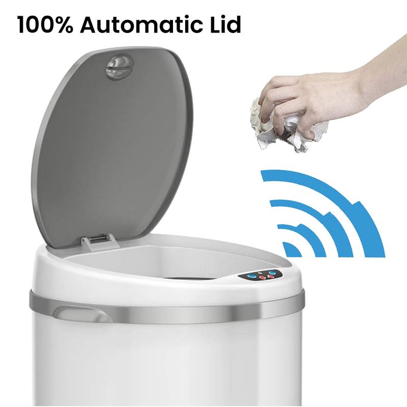 iTouchless Sensor Kitchen Trash Can with AbsorbX Odor Filter Round 13 Gallon White Stainless Steel, 2 of 7