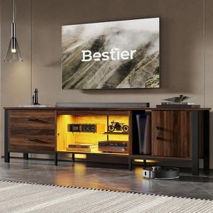 Bestier Modern 80''LED TV Stand for TVs up to 90‘’with Adjustable Tempered Glass Shelf, Entertainment Center with Storage Cabinet with Door & Drawers - 1 of 4