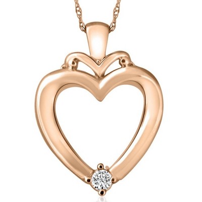 Pompeii3 Solitaire Diamond Heart Pendant in White, Rose or Yellow Gold 1" Tall