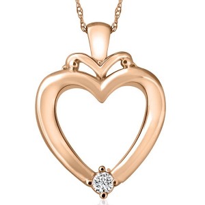Pompeii3 Solitaire Diamond Heart Pendant in White, Rose or Yellow Gold 1" Tall - 1 of 3