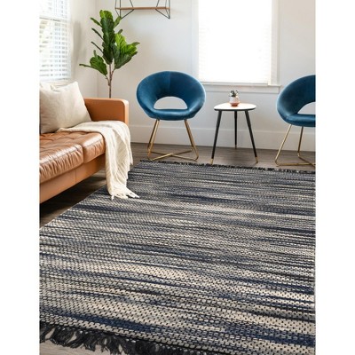 Handwoven Navy Blue and Ivory Jute Rectangular Area Rug