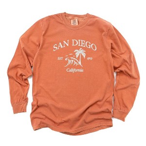 Simply Sage Market Women's Embroidered San Diego Long Sleeve Garment Dyed Tee - 1 of 2