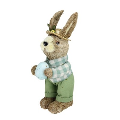 Northlight 10" Sisal Standing Bunny Rabbit with Robin's Egg Spring Easter Figure - Brown/Green