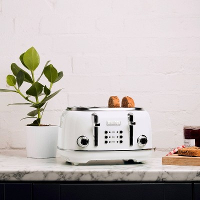 Ivory 4-Slice Wide Slot Stainless Steel Toaster with Crumb Tray