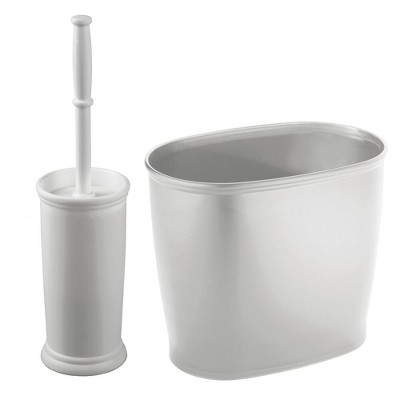 mDesign 2 Piece Plastic Bathroom Trash Can, Toilet Bowl Brush Set - Gray