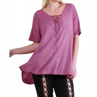 Women's Mineral Washed Criss Cross Tunic - Plus - umgee