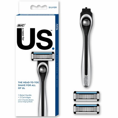 BiC Us. 5-Blade Unisex Razor Handle + 2 Blade Refills - Silver