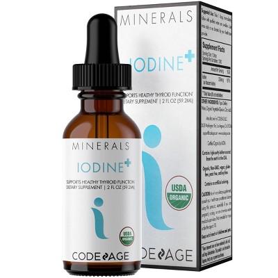 Codeage Iodine + - USDA Certified Organic, Vegan Liquid Iodine Drops, Mineral Solution - 2 fl oz
