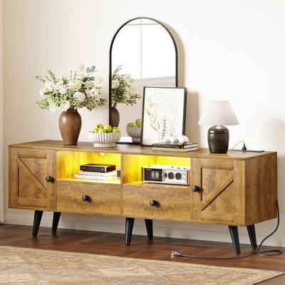 WOWLIVE 59"&70" LED Wood TV Stand with Power Outlets, Modern Entertainment Center for TVs