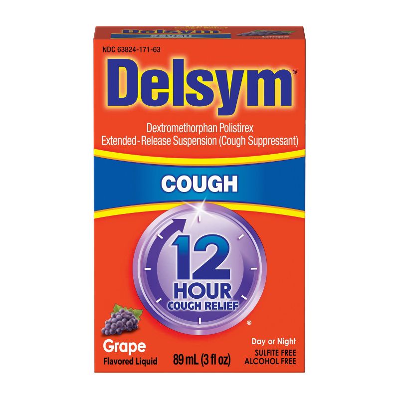 Delsym 12 Hr Cough Relief Liquid - Dextromethorphan - Grape - 3 fl oz, 1 of 15