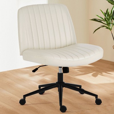 Office Desk Vanity Chair Cross Legged Armless Swivel Fabric Height Adjustable Wide Seat with Replaceable Wheels/Fixed Base-The Pop Home