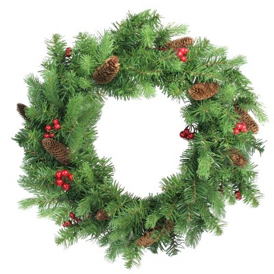 Northlight Noble Fir with Berries Artificial Christmas Wreath - 24-Inch, Unlit