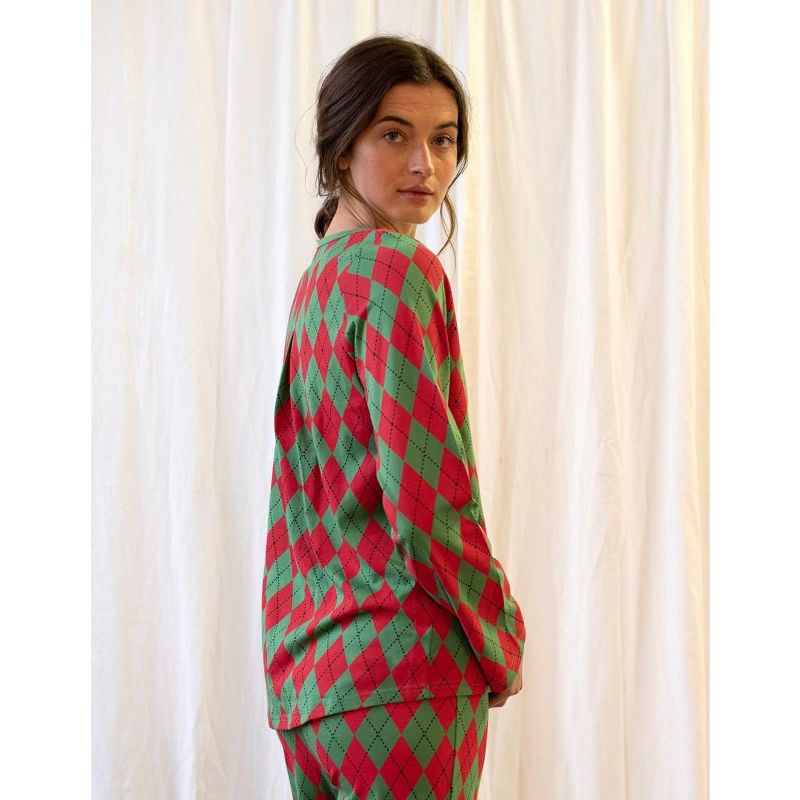 Leveret Womens Two Piece Cotton Argyle Christmas Pajamas, 3 of 4