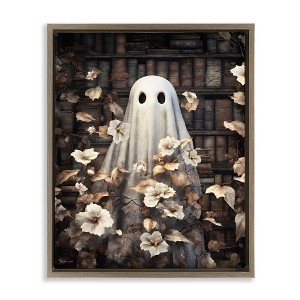 Stupell Industries Bookish Ghost & Flowers Floating Frame Canvas Art - 1 of 4