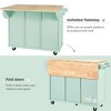 Gulches Mint Green Kitchen Cart with Rubber Wood Drop-Leaf - 3 Drawers, Storage Cabinet & 5 Wheels, Rolling Island for Dining Room - 4 of 4