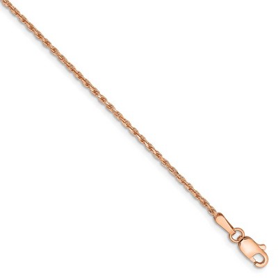Black Bow Jewelry 1.5mm, 14k Rose Gold, Diamond Cut Solid Rope Chain Anklet or Bracelet
