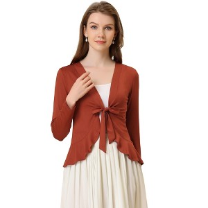 INSPIRE CHIC Women's Tie Front Long Sleeve Crop Ruffle Knit Cardigan Sweaters - 1 of 4