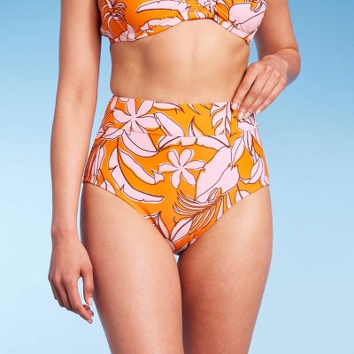 Women's High Waist High Leg Medium Coverage Bikini Bottom - Shade & Shore™  Multi Tropical Floral Print XS