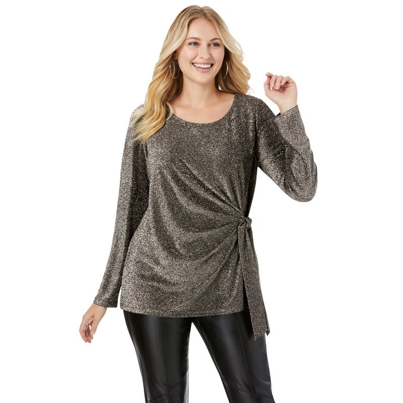 Jessica London Women's Plus Size Shimmery Side-Gathered Tunic, 1 of 3