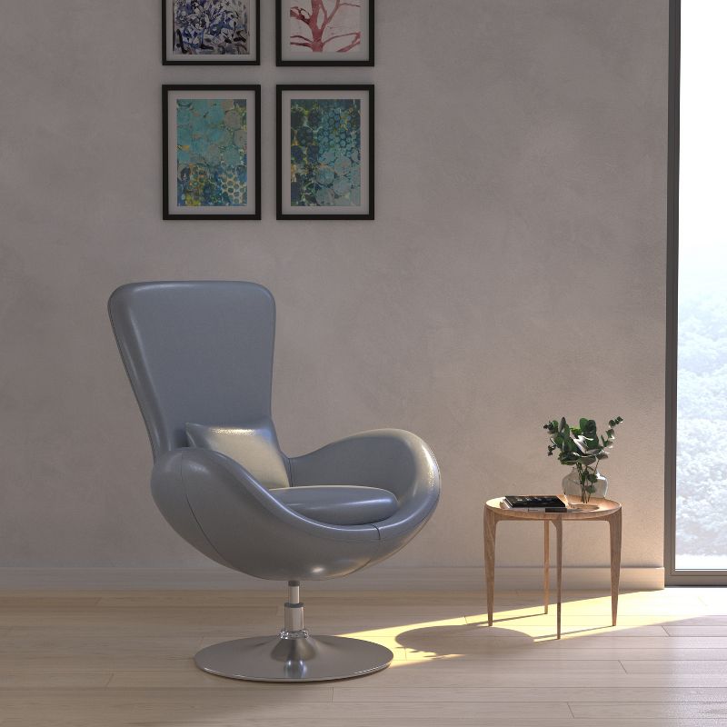 Merrick Lane High-Back Egg Style Lounge Chair With 360° Swivel Metal Base, 3 of 18