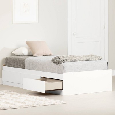 Pure White Twin Wood Frame Platform Bed with Storage Drawers