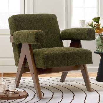 Morgan Accent Chair With Arms,22.5" Wide Lounge Armrest Linen Accent Chair,Upholstered Seat and Back With V Shape Solid Wood Legs-Maison Boucle