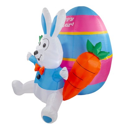 4' White and Blue Inflatable LED Easter Bunny with Carrots