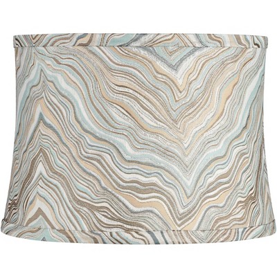Springcrest Beige Marbled Medium Drum Lamp Shade 13" Top x 14" Bottom x 10" High (Spider) Replacement with Harp and Finial