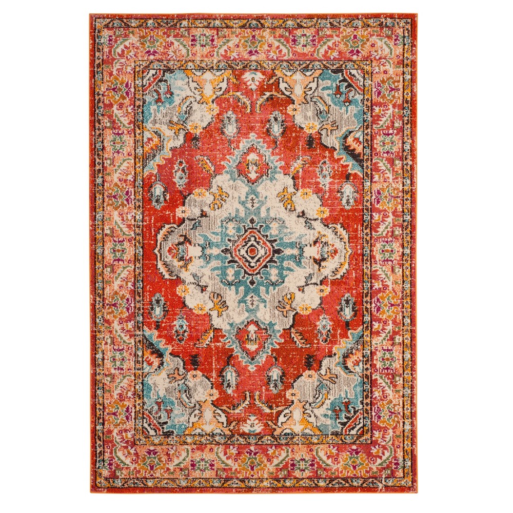 6'7inx9'2in Saniya Medallion Area Rug Orange/Light Blue - Safavieh