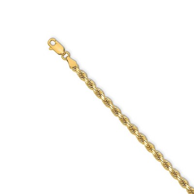 Black Bow Jewelry 3.25mm 14k Yellow Gold, Solid Diamond Cut Rope Chain Bracelet