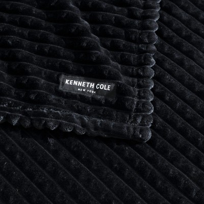 Kenneth Cole Black Textured Plush Reversible Throw Blanket