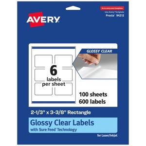 Avery Glossy Clear Rectangle Labels with Sure Feed, 2-1/3" x 3-3/8" - 1 of 4